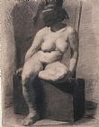Males Nudes in a Seated Tug-of-war Prints - Female Nude Seated With Mask by Thomas Eakins