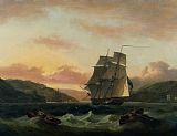 Sail Prints -  A Brigantine in Full Sail in Dartmouth Harbour by Thomas Luny
