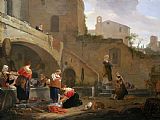 A Roman Slave Market Prints - Washerwomen by a Roman Fountain by Thomas Wyck