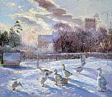 Newburyport Meadows Prints - Winter Geese in Church Meadow by Timothy Easton