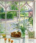 Easton Prints - Irises And Sleeping Cat by Timothy Easton