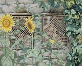 Tissot Jesus Looking through a Lattice with Sunflowers