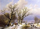 Verboeckhoven and Klombeck A Wooded Winter Landscape With Figures