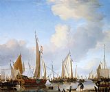 Willem van de Velde A States Yacht Under Sail Close to The Shore with Many Other Vessels
