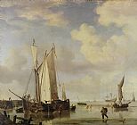 Willem van de Velde Dutch Vessels Inshore and Men Bathing painting