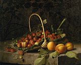 Basket Prints - A Basket of Strawberries And Peaches by William Hammer