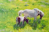 William Ireland Piebald horse and foal painting