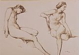 Sepia Drawing of Nude Woman by William Mulready
