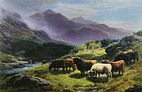 William Watson Highland Cattle Grazing by a Mountain Stream