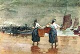 Fisher Girls by The Sea Prints - Fisher Girls on The Beach, Tynemouth by Winslow Homer