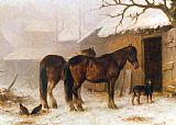 Wouterus Verschuur Jr Horses in a Snow Covered Farm Yard